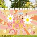 Two Groovy Backdrops Banner with 70.8x43.3 inch, Retro Hippie Boho Girl Party Decoration Banner, Photography Background for Hippie Theme Party Decorations