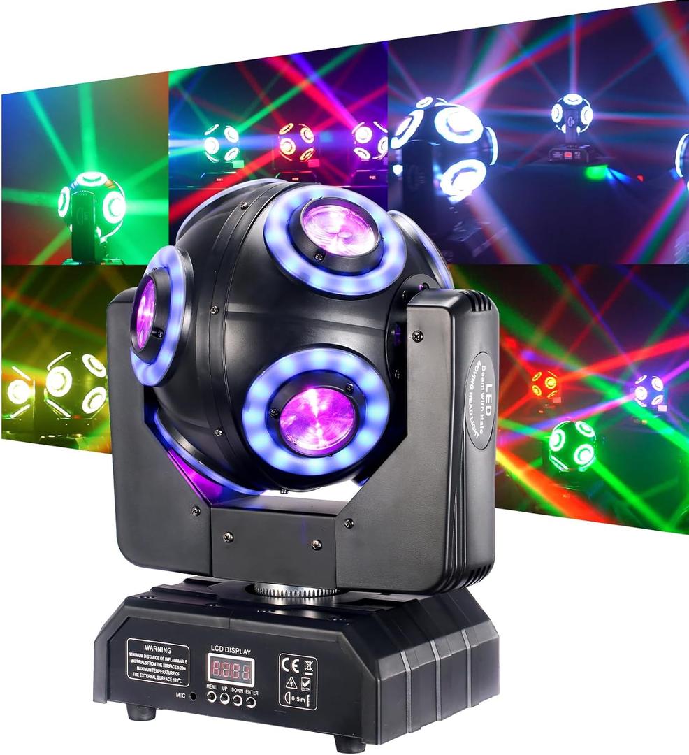 Moving Head Stage Light with Halo Beam 8x15W LED Stage Lights RGBW 4in1 DJ Lights 360Moving Head DMX Sound Activated for Club Wedding Show