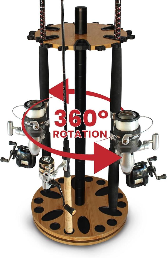 Rush Creek Creations Fishing Rod Holder - 360 Spinning Rack for Garage Organization and Storage, Pole Holder for Reels, Gear, Accessories, Tackle Box (Light Grain) 24 Spinning