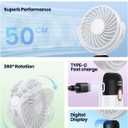 TOPK Portable Handheld Fan, 5000mAh Battery Operated Fan With LED Display, Handheld/Neck/Desk 3 in 1 Personal Mini Desk Fan, 360 Rotatable 4 Speed Small Fan for Makeup, Home, Office, Travel, Outdoor