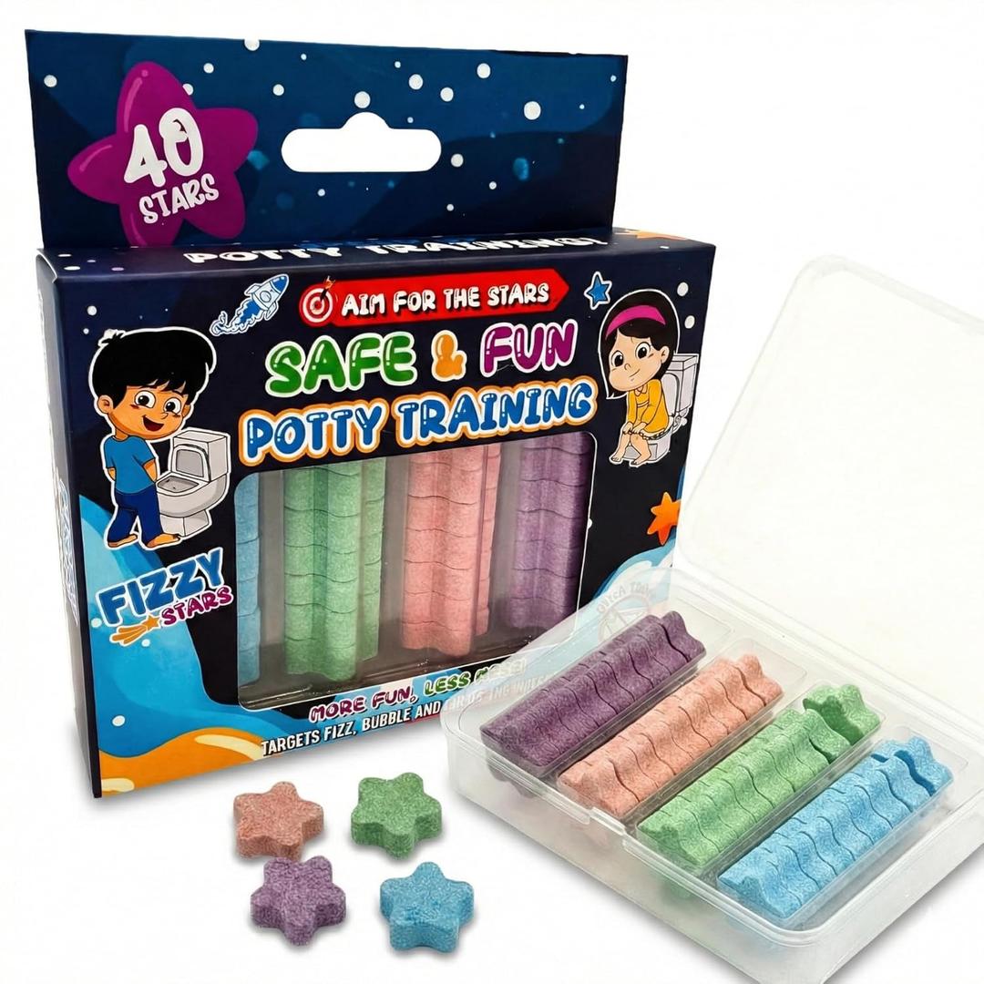 Safe & Fun Potty Training Toilet Targets, 40 Star-Shaped Tablets, Fizzing & Color Changing, 4 Colors, Ditch Those Diapers - Pee Targets for Boys and Kids