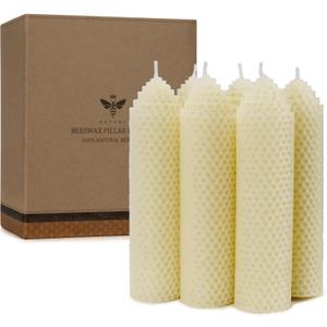White Beeswax Pillar Candles Set of 6 - Handmade Pure Beeswax Rolled Candles for Gift & Home Decor (1.56 in)