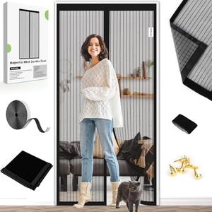 Magnetic Screen Door Closure Fit Door Size 30 x 78 Inch, BSHANO Mesh Door Curtain Screen Size 32" x 80" - 36 Stronger Magnets,Heavy Duty,Hands Free Mesh Partition Keeps Bugs Out- Pet and Kid Friendly