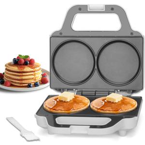 SugarWhisk Double Mini Pancakes Maker Machine, Arepa Maker, Electric Pancake Maker Griddle, Ideal for Pancakes, Cookies, Eggs, Arepas & Breakfast Sandwiches, White, 4 Inch