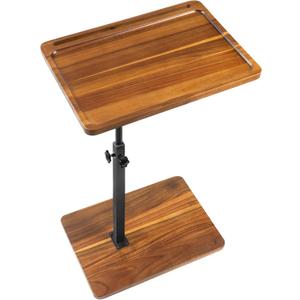 Solid Wood Acacia Wood Couch Table,360 Swivel Height Adjustable C Table with Phone & Tablet Slot,TV Trays for Eating on Couch, Bedroom or Livingroom, Oblong