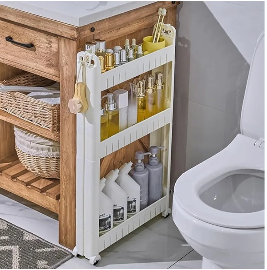 3.54 Slim Storage Cart Durable Bathroom Organizer Slide Out Storage Cart Rolling Utility Cart Slide Out Organizer Narrow Shelf Rack for Kitchen Bathroom Study Office