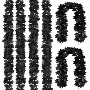 Joyhalo 6 Pack 5.7FT Black Maple Leaf Garland, Halloween Artificial Hanging Black Vines, Halloween Outdoor Garland for Mantle Door Frame, Fireplace and Thanksgiving Decor