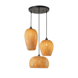 Rattan Pendant Light Bamboo Hanging Light 3-Lights Boho Pendant Light Fixture Woven Basket Wicker Shade Rattan Chandelier for Living Room Dining Room Kitchen