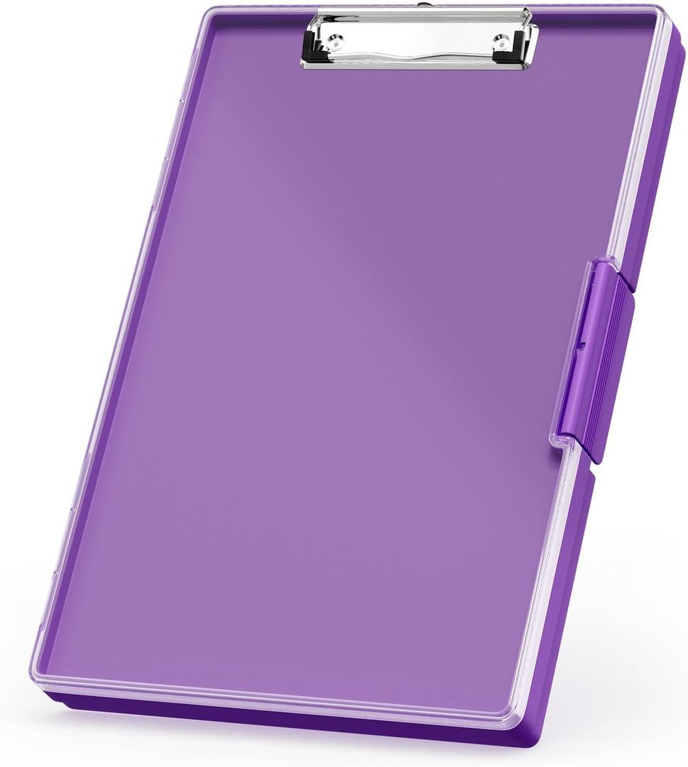 Rimilak Plastic Clipboard with Storage, Side Opening with 2 Compartment, Size 13.3 x 9.4 x 1.5 Heavy Duty High Capacity Nursing Box for Work School & Office Supplies, Dark Purple
