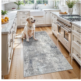 Washable Entryway Rug – Non-Slip Rubber Backed Small Area Rug for Kitchen, Bedroom, Living Room, Office – Soft Low-Pile Thin Modern Abstract Neutral Throw Rug （Blue Grey)