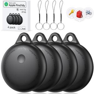 Smart Tags-4 Pack, Smart Bluetooth Tracker Work with Apple Find My, Key Finders and Find My Tracker, Game Changer Waterproof Smart Tag with Key Ring Tracker Tag for Keys/Luggage/Wallet etc (black)