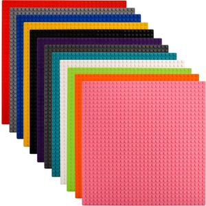 ZEAYEA Pack of 12 Classic Baseplates, 10 x 10 Inch Building Base Plates for Kids, Compatible with Most Standard Building Bricks, 12 Colors Stackable Bases for Activity Table