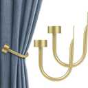 KAMANINA Curtain Holdbacks for Wall, Warm Gold Curtain Tiebacks Wall Mounted, Curtain Hooks Holders for Drapes, Modern Cap Finials (2 Pack)