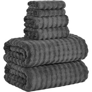 KBY Bath Towels Set 6 Piece 40x80 Inches2 Extra Large Bath Sheets 2 Hand Towels 2 WashclothsHighly Absorbent Quick Dry Microfiber,Ultra Soft Towel Set for BathroomSpaGym Hotel, Charcoal Gray