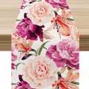 Pink Floral Table Runner, Watercolour Nature Pastel Beautiful Botanical Flower Art Table Decor Table Top Dining Kitchen Wedding Party 13x36 in