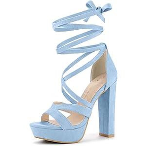 Allegra K Women's Lace Up Platform Block Heel Sandals Size 8