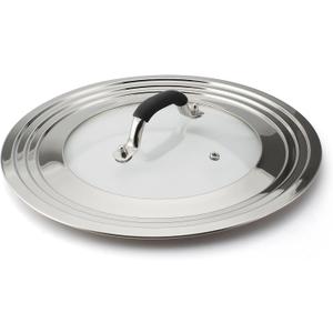 Stainless Steel Universal Lid for Pans Pots Fits 8.25 9 10 11 12 Inch Cast Iron Skillets Frying Pans Woks - Design with Heat Resistant Handle and Vent Hole - Black Handle