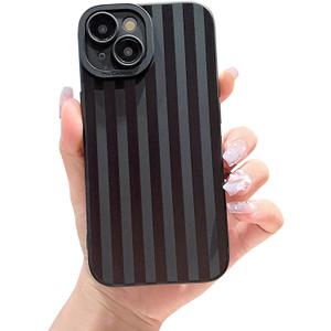 Compatible with iPhone 15 Case Cute Aesthetic Striped Design for Girls Women,Soft Silicone Shockproof Protective Designed for iPhone 15 Case-Black
