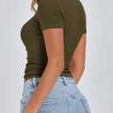 PRETTYGARDEN Womens 2026 Summer Short Sleeve Tops Ribbed Henley Button Slim Fit Basic Casual T Shirts Blouse Fashion Clothing (Large, Army Green)