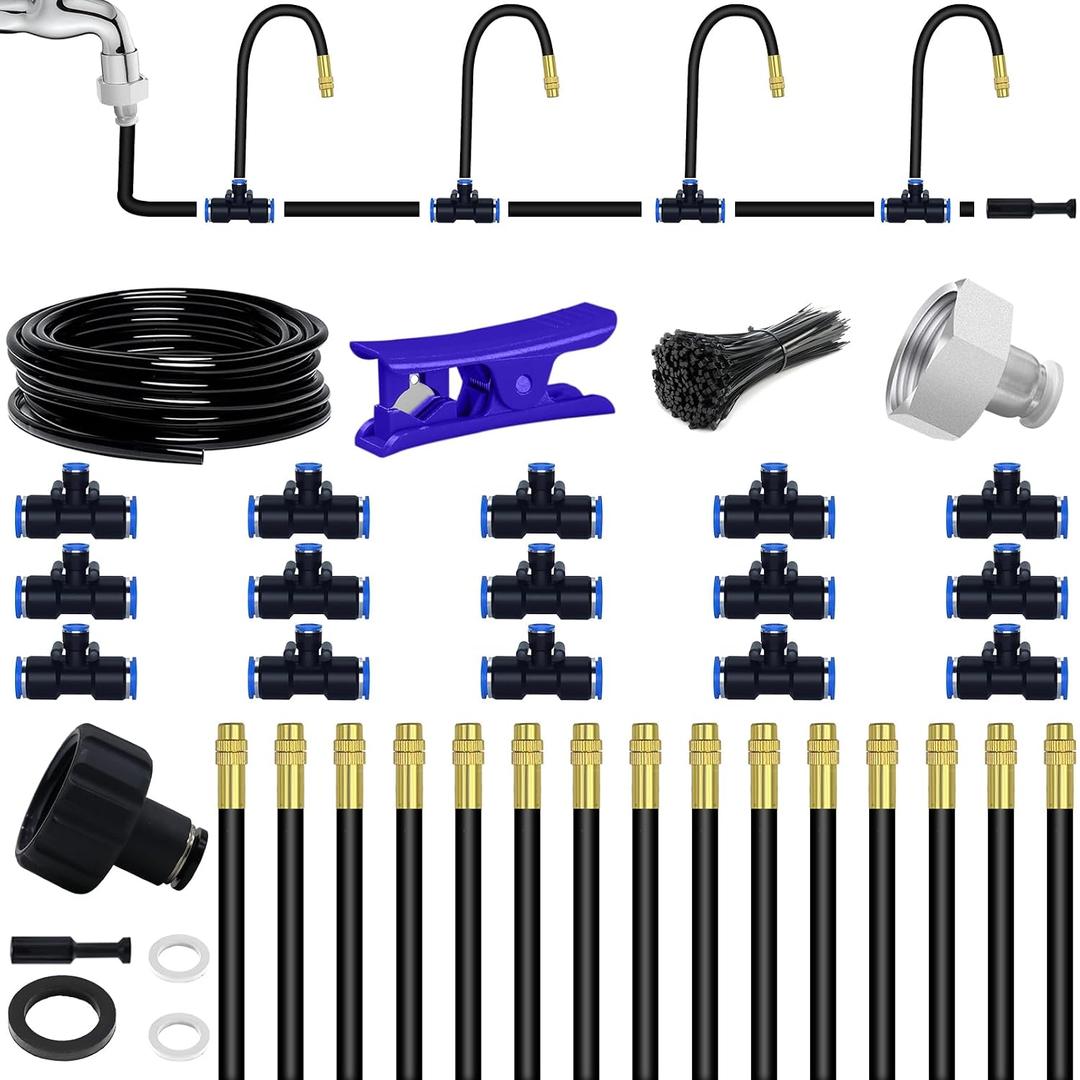 49.21Ft Drip Irrigation System, 360 Bendable Drip Irrigation Kit Automatic Irrigation System for Garden, Adjustable Garden Watering Misting System for Greenhouse, Yard, Lawn, Plant
