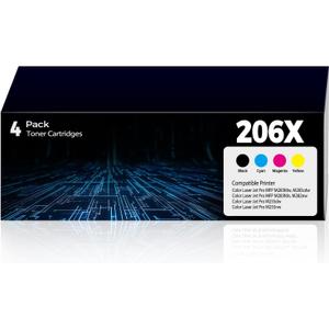 206X Toner Cartridges 4 Pack Compatible for MFP M283fdw M283cdw for HP 206X 206A 206 HP206X HP206A Toner Work for Color Laser Jet Pro MFP M283fdw M255dw MFP M283cdw MFP M283fdn MFP M282nw M255nw Ink (High Yield)
