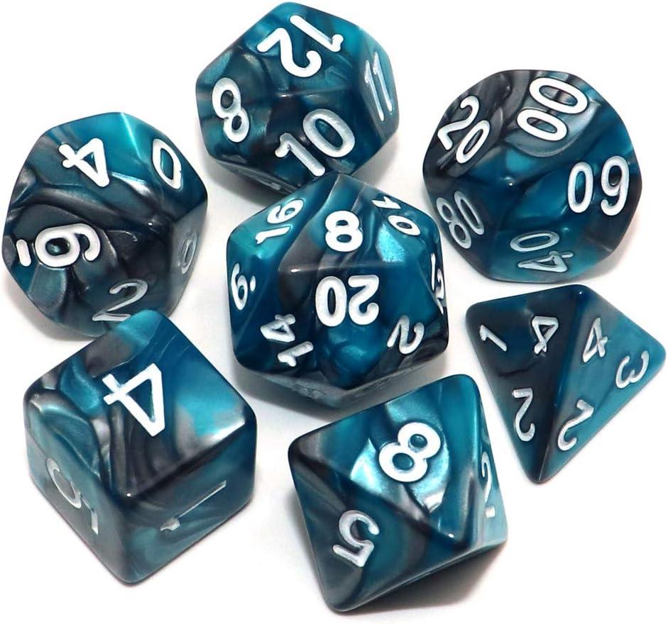 7Pcs DND Dice Set RPG Polyhedral Dice for Dungeon and Dragons MTG D&D D20 D12 D10 D8 D6 D4 (Lake Blue & Silver)
