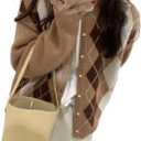 Trendy Fall Sweater for Women 2025 Grunge Argyle Plaid Preppy Y2K E-Girl Cardigan Chunky Knit Vintage Grandpa Sweater