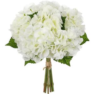Hollyone White Hydrangea Artificial Flowers 6pcs Large Real Touch Faux Hydrangeas Silk Flowers Bouquets Fake Flower with Stems for Home Decor Indoor Wedding Kitchen Centerpiece Table Decorations