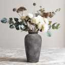 Large Rustic Terracotta Vase, 11 inch Tall Ceramic Flower Vase, Clay Farmhouse Decorative Vases for Flowers, Living Room, Shelf, Entryway, Home Decor, Grey