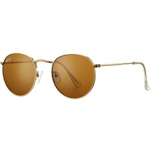 Pro Acme Round Sunglasses for Women Men Classic Retro Circle Metal Sun Glasses 100% Real Glass Lens (B04 Brown / Plastic/ Polarized)