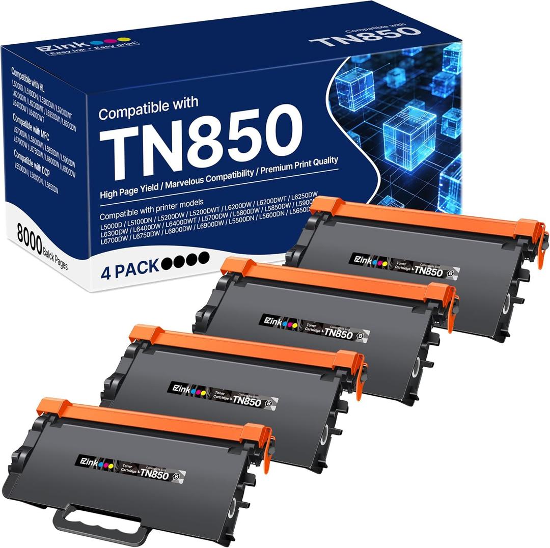 Compatible TN850 High Yield Toner Cartridge Replacement for Brother TN850 TN 850 TN-850 TN820 TN 820 Toner Cartridge to use with HL-L6200dw HL-L6200dwt MFC-L5900dw MFC-L5850dw MFC-L5700dw (4 Black)