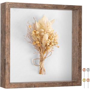 Califortree 8x8 Shadow Box Picture Frame - Memory Box Display Case for Memorabilia Flower Awards Medals Wedding Photos and Keepsake, Rustic Brown
