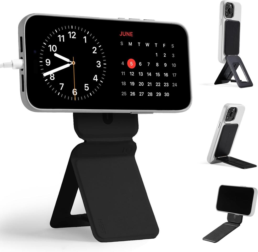 MOFT Phone Tripod Stand Selfie Stick for iPhone, Multi-Angles iPhone Stand, Lightweight & Portable Phone Holder, Strong Magnets, MOVAS Vegan Leather, Travel Essentials, Jet Black (Without Card Slot)