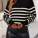 KIRUNDO Women's Striped Sweaters 2024 Fall Winter Outfits Crewneck Ribbed Knit Pullover Trendy Tops with Metal Buttons (Black,Small)