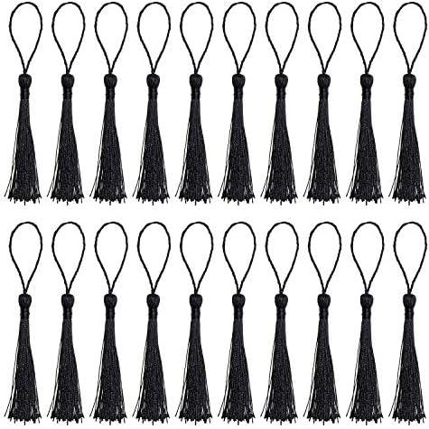 Tupalizy Mini Silky Handmade Soft Flossy Bookmark Tassels with Cord Loop for Keychain Earring Jewelry Making, Souvenir, Graduation, Clothing Sewing, Gift Tag DIY Craft Projects, 20PCS (Black)