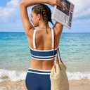 Girls Swimsuit Double Strap High Waist Sporty Bikini Swimsuits Swim Cover Up Skirt 3 Piece Set (Blue) 15-16Y