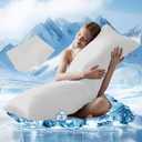 DOWNCOOL Large Body Pillow Insert with Cooling Cover - Soft Long Bed Pillow for Summer - Breathable Full Body Pillow for Adults - 20x54 inch (White, with Cover)
