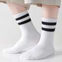 Kids Socks Boys Girls Crew Socks Seamless Cotton Ankle Athletic Socks with Retro Stripes 3/5 Pairs (White, S)