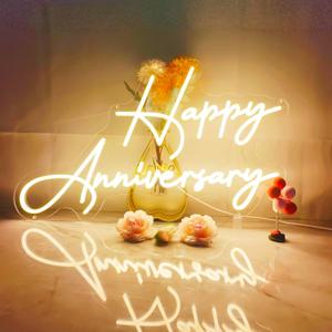 23x13 Inch Happy Anniversary Neon Sign Large USB Dimmable, Happy Anniversary Neon Light for Wall Decor, Banner Led Neon Signs for Wedding Birthday Anniversary Party, Warm White