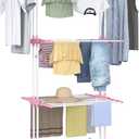 Bigzzia Clothes Drying Rack, Folding Stainless Steel Clothes Horses Rack Indoor Outdoor, 4 Tier Laundry Drying Rack with Two Side Wings -Pink