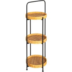 Creative Co-Op Modern Arched Metal Plant Stand or Shelf with 3 Round Removable Rattan Trays, Black with Natural