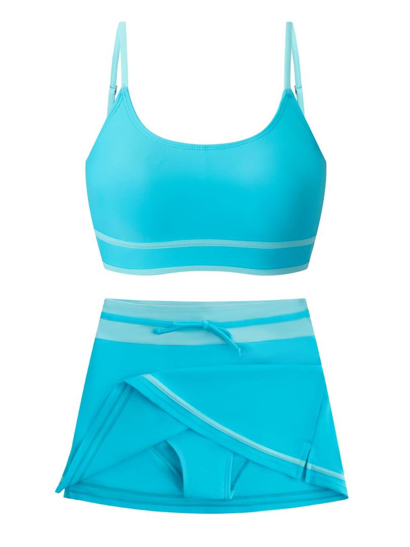 LKALPSQ Girls Swimsuits 2 Piece Bathing Suit Bikini Set with Padded High Waisted Beach Swimwear for Girls 11-15 Years Blue