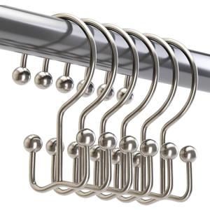 Titanker Shower Curtain Hooks Nickel, Minimalist Simple Double Glide Shower Curtain Rings, Rust Proof Metal Shower Hooks Rings for Bathroom Shower Rods Curtains, Set of 12 Hooks