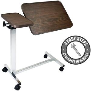 Vaunn Medical Pneumatic Adjustable Tilt Overbed Bedside Table with Wheels for Hospital and Home Use