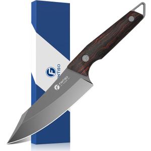 FINTISO 14C28N Steel Viking Knife, Japanese Butcher Knife with G10 Handle, Ultra Sharp Meat Cleaver Boning Knife for Meat Cutting, Outdoor Kitchen Chef Knife Best Gift (Red)