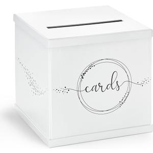 White & Black Wedding Card Box, Large 10 Gift Card Holder, Envelope Box with Slot, Graduation Party, Birthday, Funeral Reception, Baby & Bridal Shower, Sweet 16, Quinceanera, Retirement, Money Basket