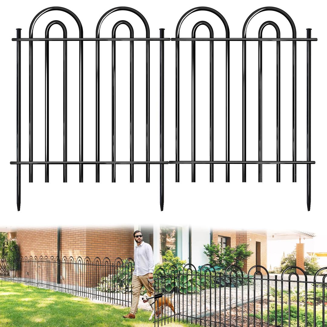 10 Panels Decorative Garden Fence, 36in(H)×21.6ft(L) Tall No Dig Fence Animal Barrier, Metal Tube Garden Edging Border, Reusable Ground Defense Temporary Fencing for Outdoor Yard, Black