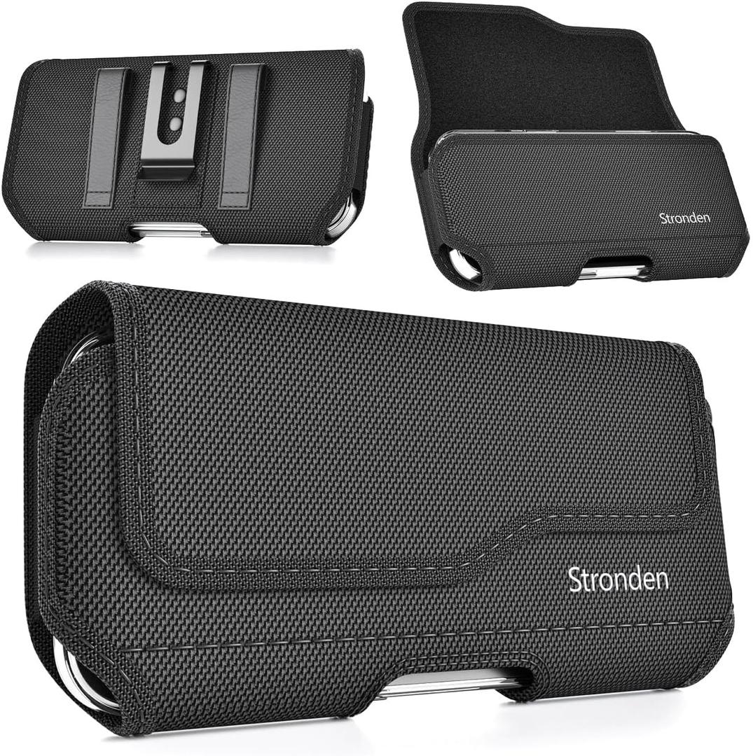 Stronden Magnetic Closure Holster for iPhone 17 Pro, 17e, 17, 16 Pro, 16, 16e, 15, 15 Pro, 14, 14 Pro, 13, 13 Pro, 12, 12 Pro - Military Grade Nylon Pouch with Metal Belt Clip & Loop (Fits Slim Case) (Medium)