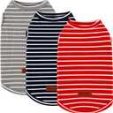 3Pack Dog Shirt Cotton Striped T-Shirts Stretchy Comfortable Pet Vest for Puppy and Cat Super Soft Dog Shirts Vest Sleeveless Breathable Basic Clothes for Boy Girl Dogs XS