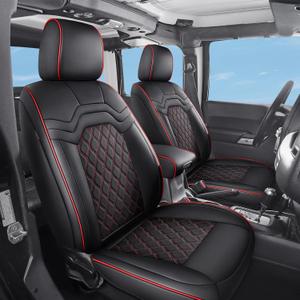 Huidasource Seat Covers for Dodge RAM, Waterproof Seat Cover for 2009-2018 RAM 1500, 2010-2025 2500/3500 Crew Mega Cab, 2019-2025 1500 Classic Only, Fits Curved Split Bench (Full Set/Black&Red) (C: Flat Front+Short Middle Rear)